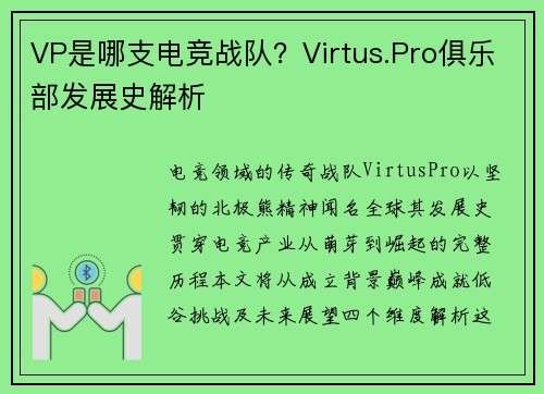 VP是哪支电竞战队？Virtus.Pro俱乐部发展史解析